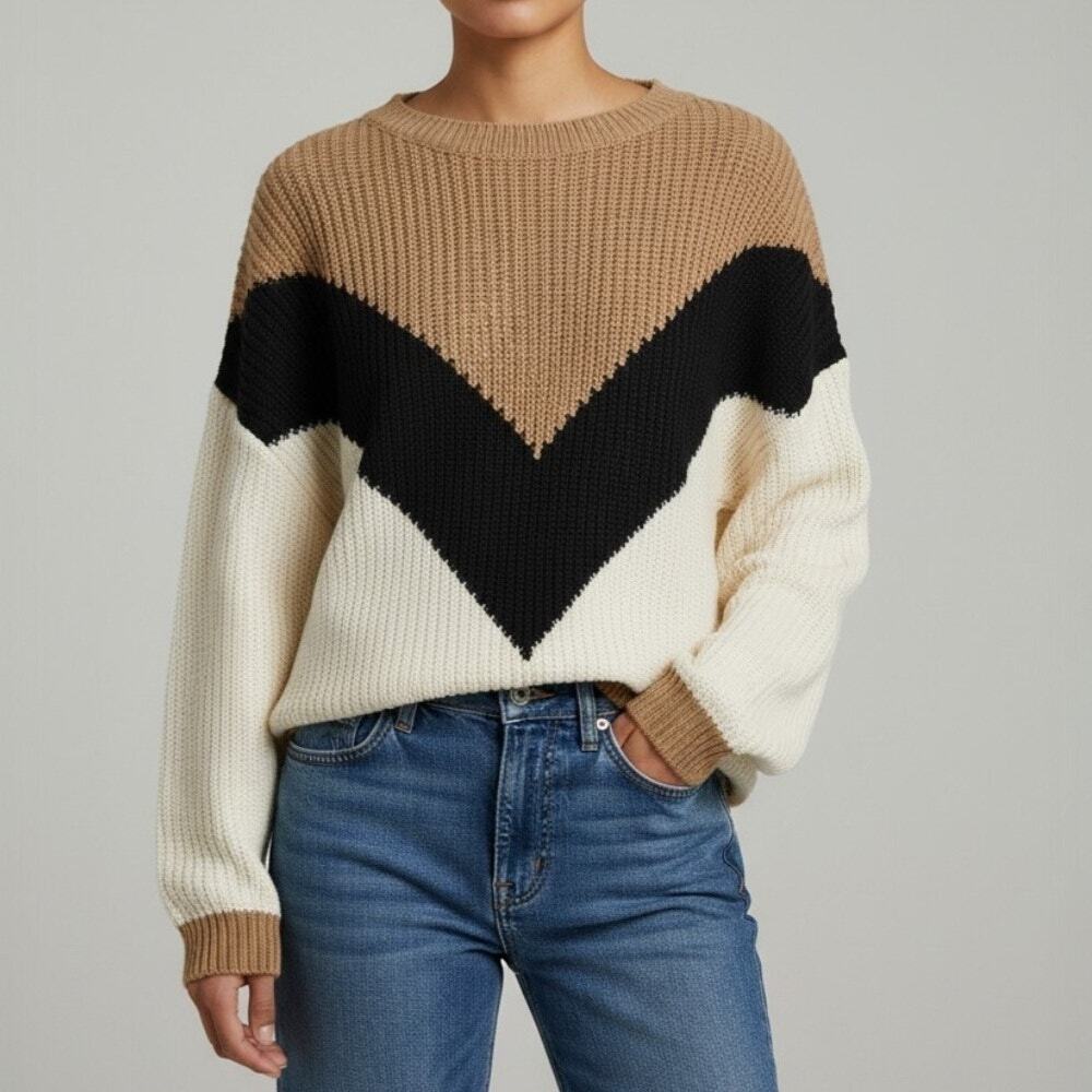 Cupshe Colorblock Sweater Drop Shoulder Long Sleeve Acrylic Women's Size S NWT